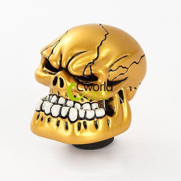 Universal shiny yellow custom human skull stick shift gear shifter knob car auto
