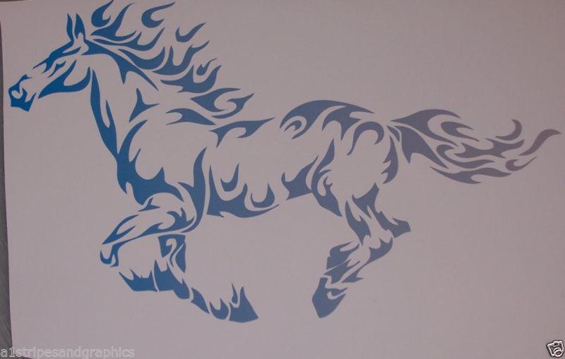 Blue silver mustang tribal flame horse pony window decal decals trailer graphics
