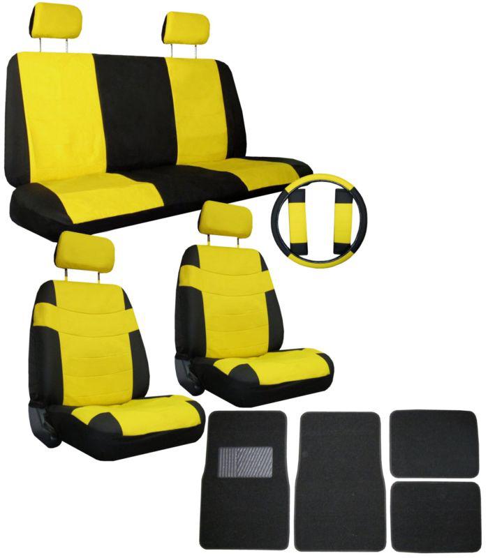 Yellow blk superior synthetic leather seat covers w/ black floor mats & more #3