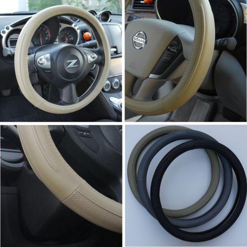 Fit hyundai kia subaru beige leather steering wheel cover kit 57006 14"-15" 38cm