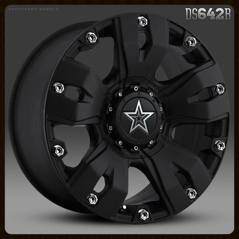 18" x 9" dropstars black 642b rims & nitto 285-60-18 terra grappler tires wheels