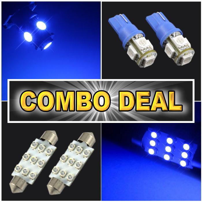 4pcs blue led lights for map t10 + dome 1.72" combo package deal #9