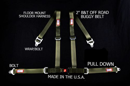 Rjs racing 2&#034;buggy off road seat belt 4 point b&amp;t floor harness od green 4002911