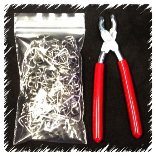 Hog ring pliers and 200 hog rings 3/4&#034; seat covers upholstery fences netting