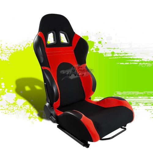 Black/red trim reclinable jdm sports racing seats+adjustable sliders right side