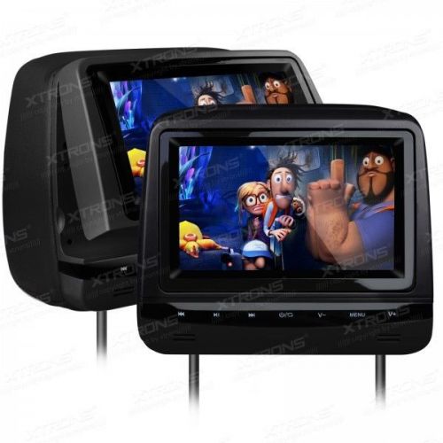 2 xtrons 7&#034; lcd tft dvd car headrests black color hd718 adjustabe viewing angles