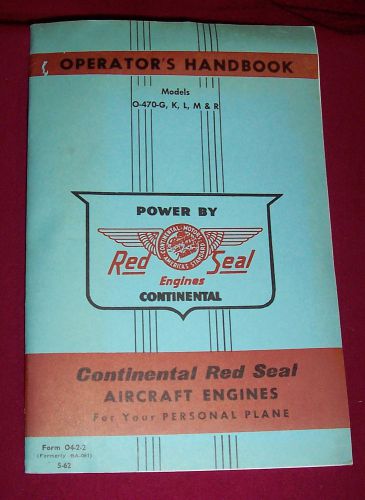 Nice vintage continental red seal aircraft engine operator&#039;s handbook 1962
