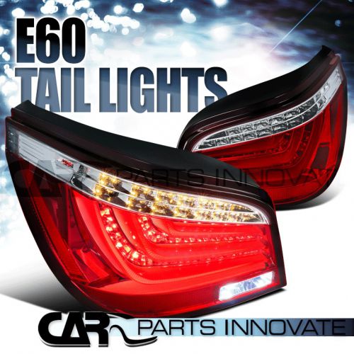 04-07 bmw e60 5-series 525i 530i red clear led bar rear tail brake lights