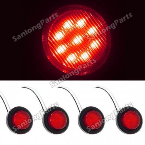 4x red 12v 2&#034;round 9 led truck trailer bus lorry side marker clearance light kit