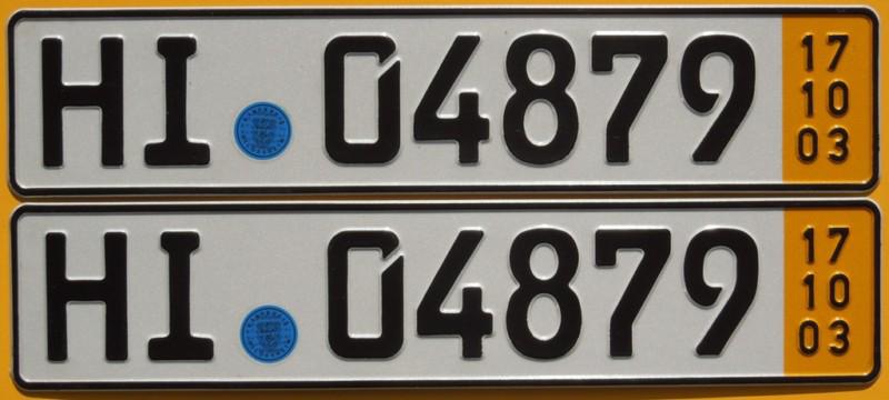 German hi license plate pair + seals audi volvo bmw saab mercedes benz porsche