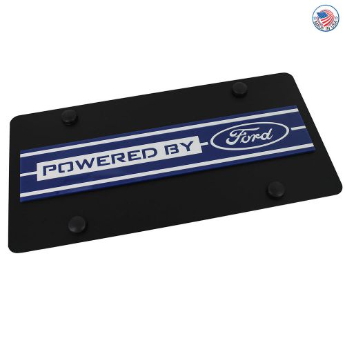Ford - powered by ford badge on carbon black stainless steel license plate