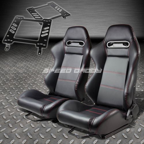 Pair type-r black pvc reclining racing seat+bracket for 82-92 firebird trans am