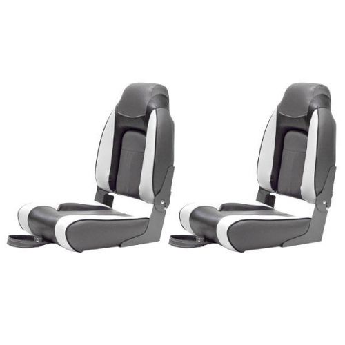 Premium gray / black high back marine folding boat fishing seats - pair