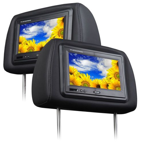 Black 2 x 7&#034; i hd car headrest pillow monitor av1 av2 digital wide screen