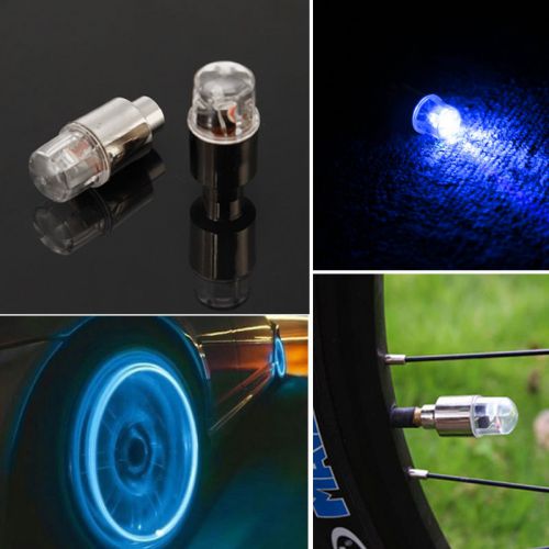 2x motorcycle bike car bicycle led light air tire wheels valve stem caps blue