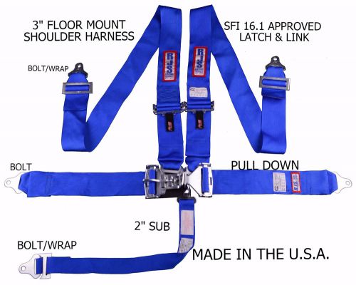 Rjs racing sfi 16.1 latch &amp; link 5 pt floor mount harness blue 1130203