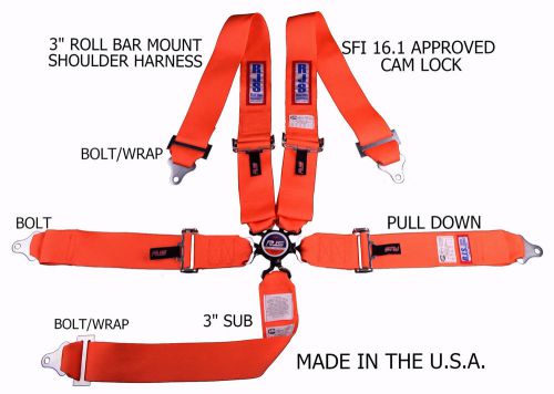 Rjs sfi 16.1 cam lock 5 pt racing harness roll bar mount bolt in orange 1032505