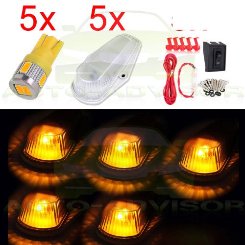 5pc clear cab marker clearance light +6-smd xenon amber led bulb &amp;wiring harness