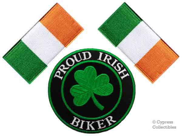 Lot of 3 - proud irish biker iron-on patch ireland flag embroidered eire clover