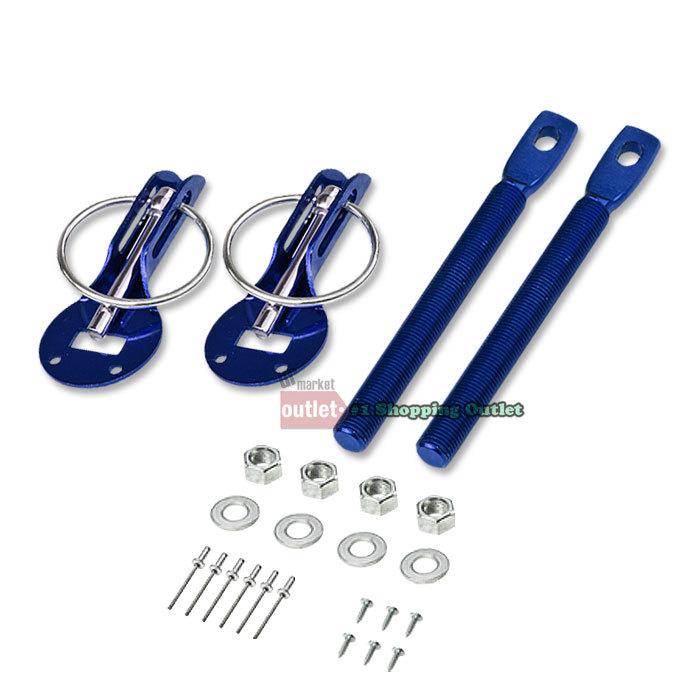 Blue universal security aluminum speed car racing hood pins lock bolt kit set