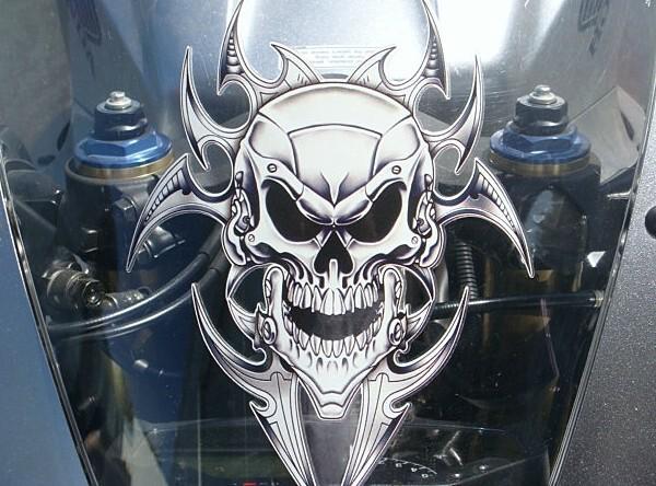 Skull decal graphic for motorcycle windscreens