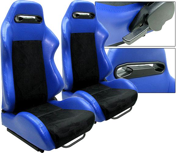 2 blue & black racing seats reclinable + sliders all pontiac new **