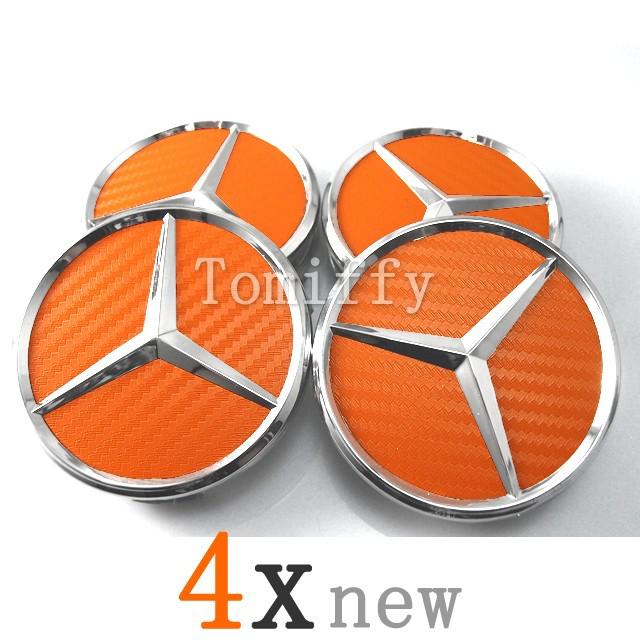 Set of 4 good 75mm orange carbon fiber modify mercedes benz wheel center hub cap