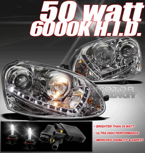 2006-2009 vw golf gti r32 jetta rabbit drl led projector headlights w/50w hid 6k