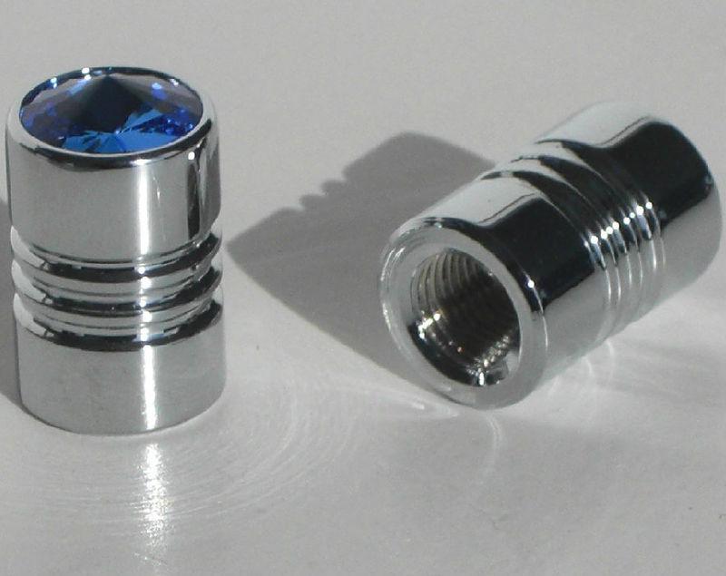 2 chrome & blue swarovski crystal gem valve caps for motorcycle chopper cruiser 