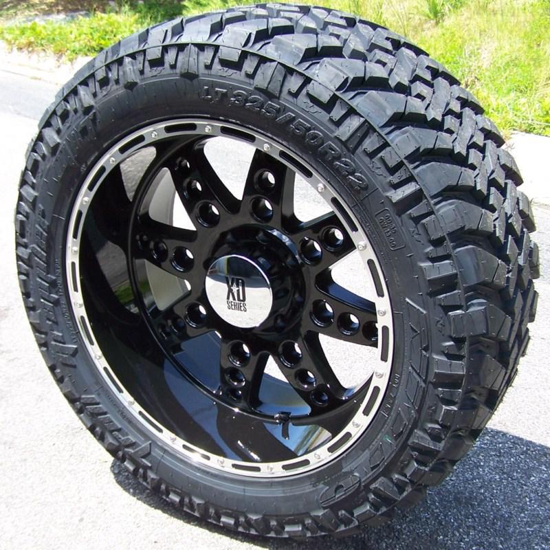 22" black xd diesel wheels rim 35" nitto trail grappler chevy gmc ram 2500 3500