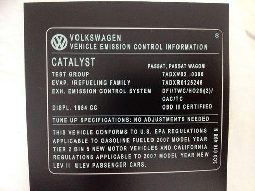 Volkswagen passat catalyst vehicle emission contro info sticker 3c0010498n