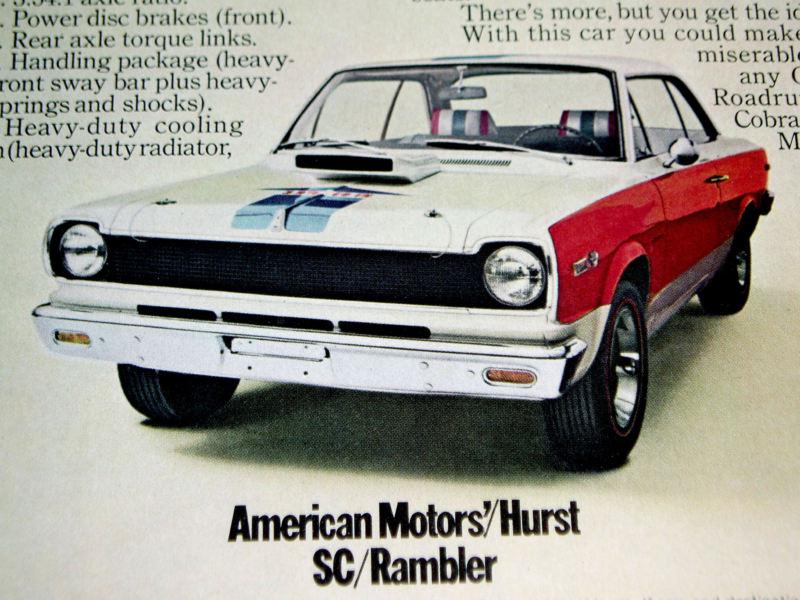 1969 amc hurst sc/rambler 390 v8 engine/vintage ad-poster/print/picture/sign-70