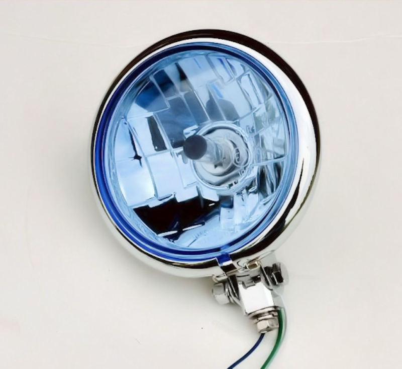 Chrome blue tint lens 5 3/4" headlight harley softail dyna chopper bobber custom