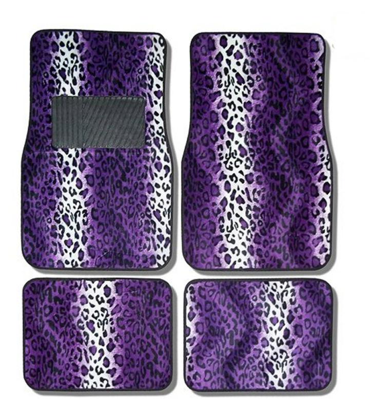 Leopard purple universal car front rear floor mats w/ drivers side heel pad l