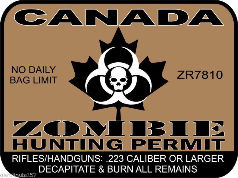 Canada zombie hunting permit license decal 3"x4" vehicle sticker tags graphics