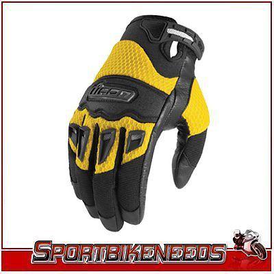 Icon twenty-niner yellow black leather gloves small sm