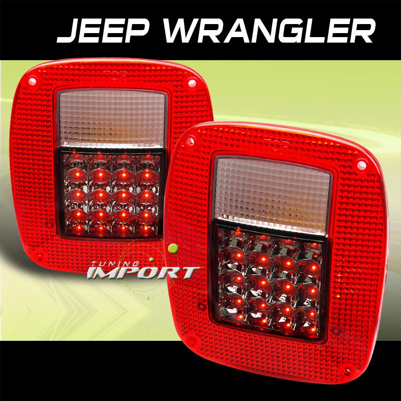 87-06 jeep wrangler red smoke led tail brake signal lights lamps pair euro high