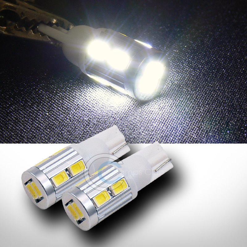 2 white t10 wedge 10x 5730 smd led side marker/license plate light lamp bulb 12v