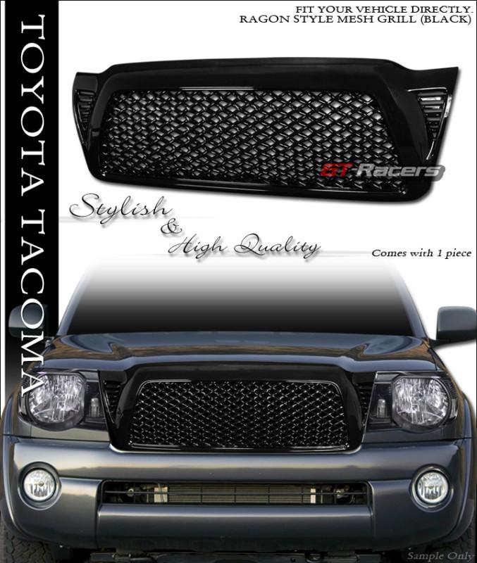 Black sport vip mesh front hood bumper grill grille abs 2005-2011 toyota tacoma