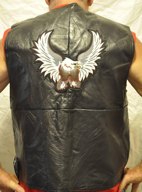 New black patch leather eagle motorcycle biker vest xxl
