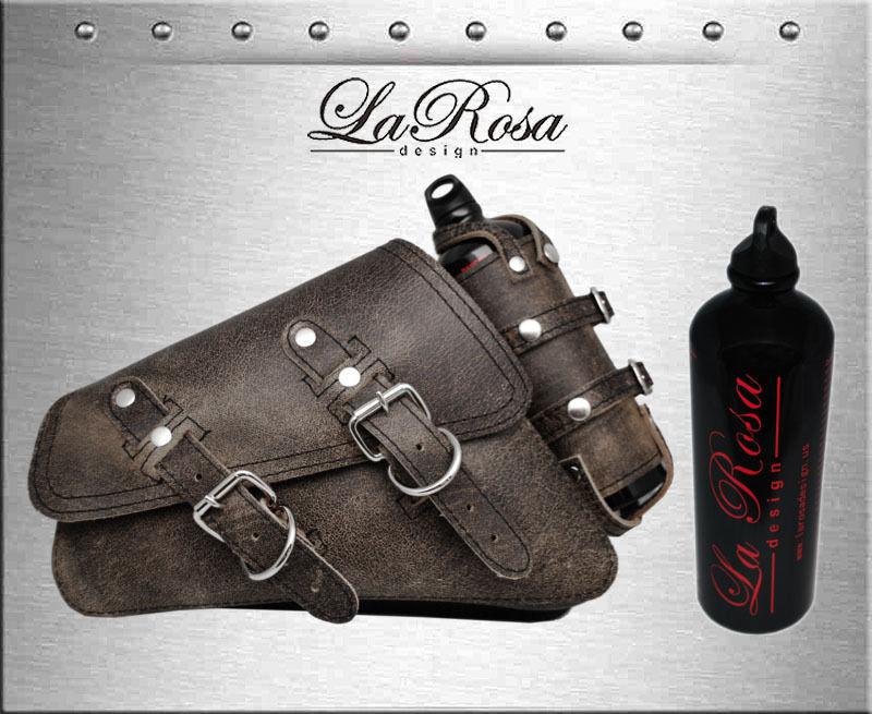 Larosa rustic black leather harley sportster xl left saddlebag + 30oz gas bottle