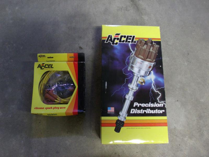 Sbc accel vaccum advance dual point distributor and plug wires - new in boxes