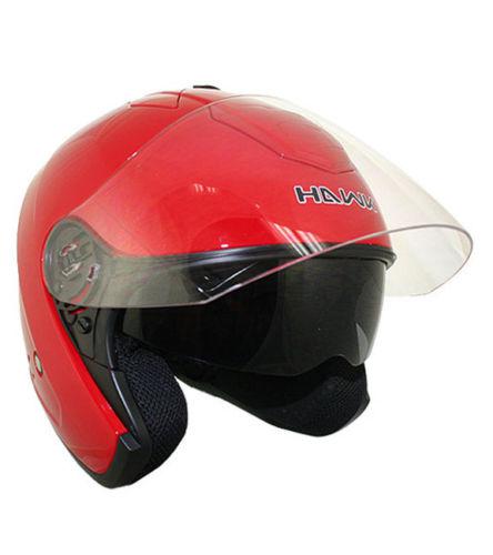Hawk open face dual visor helmet gloss red  xl