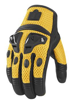 New icon justice mesh-back/goatskin palm short gloves, yellow/black, small