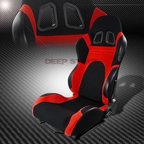 Black/red trim reclinable sports style racing seats+mounting slider driver side