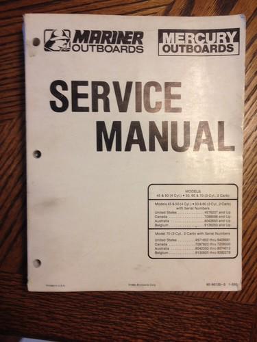 Mercury mariner outboards service manual binder 45 50 60 70 3 cyl oem 90-86135-4