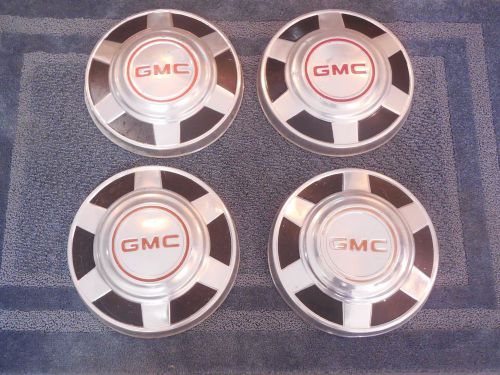 Set of 4 gmc pickup truck dog dish hubcaps hub caps 1973 1987 3/4 12&#034;