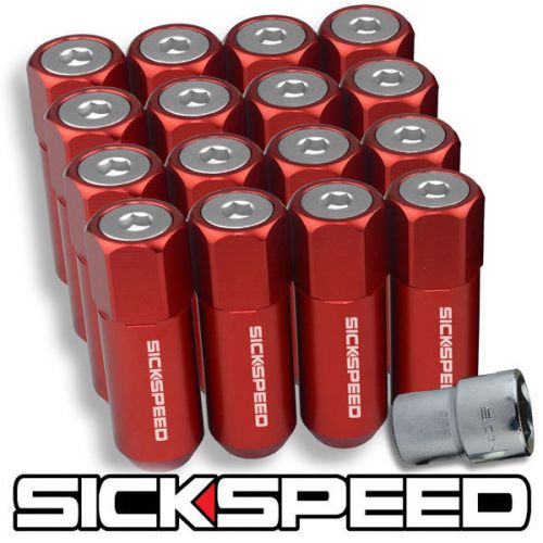 16 red/polished aluminum extended tuner 60mm locking lug nuts wheels 1/2x20 l30