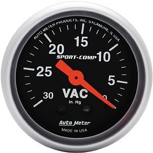 Auto meter 3384 sport-comp series gauge  2&#034; vacuum (30&#034; hg)  mechanical