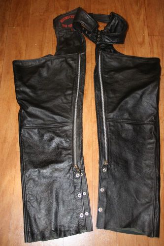 Black leather chaps xl motorcycle riding  braided midtown cycles nyc